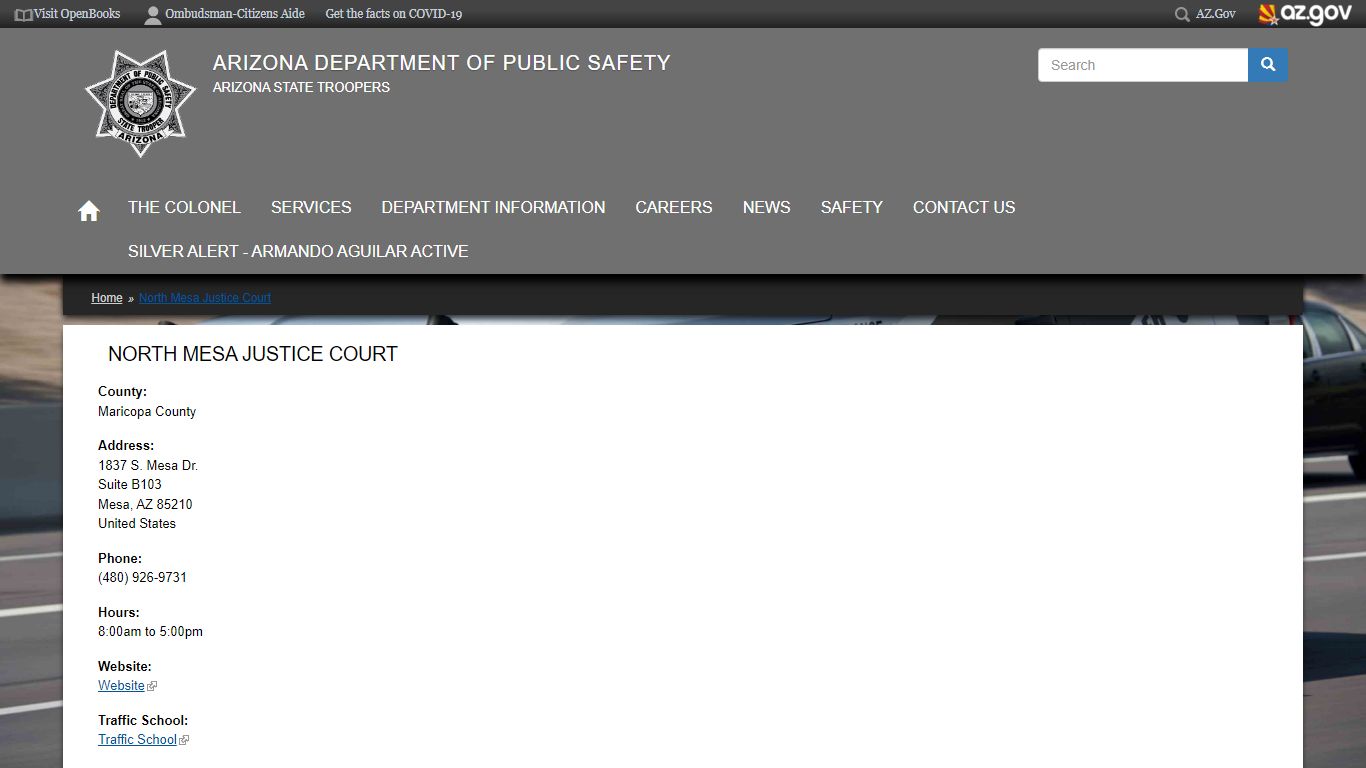 North Mesa Justice Court | Arizona Department of Public Safety